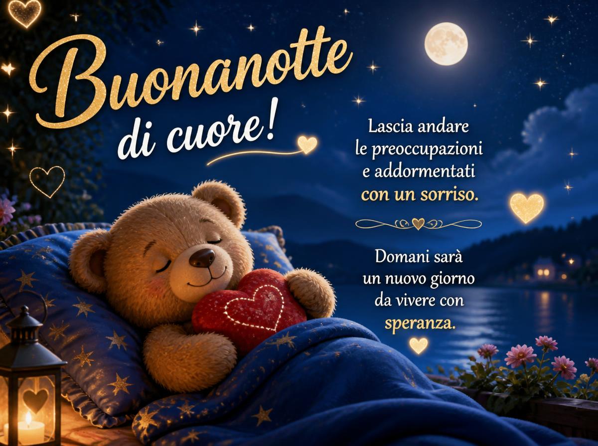 Cartoline di buonanotte - Buonanotte di cuore - messaggiauguricartoline.com