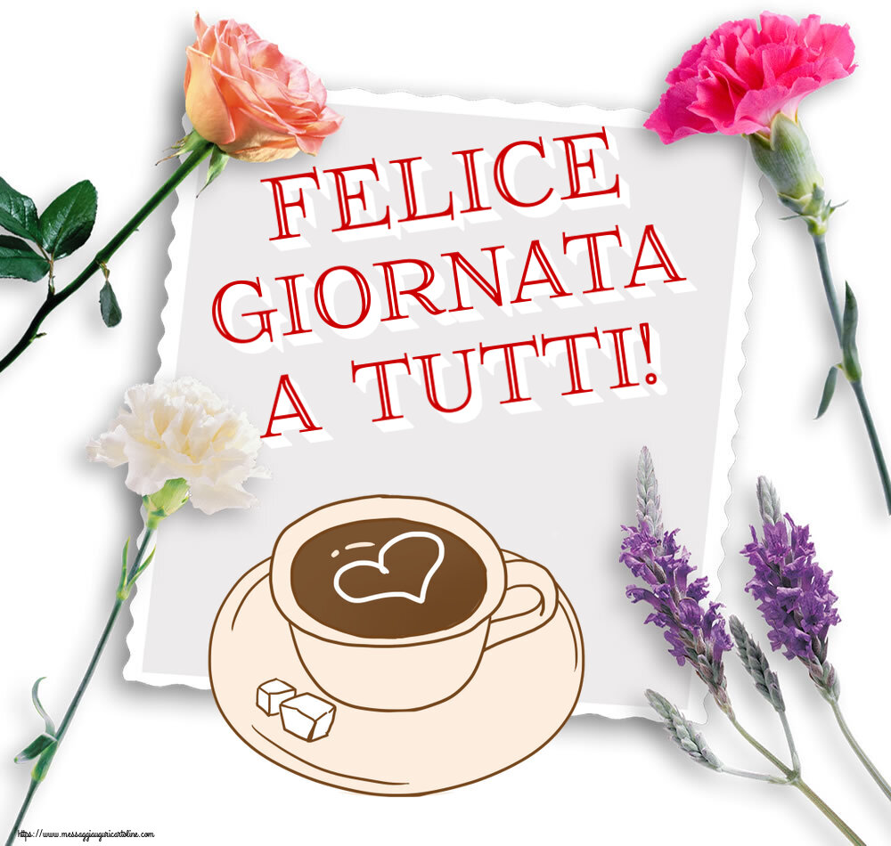 Felice giornata a tutti! ~ disegno di tazza di caffè con cuore