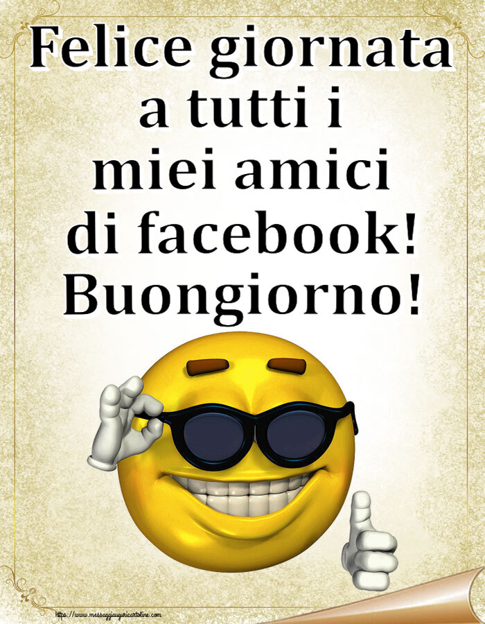 Felice giornata a tutti i miei amici di facebook! Buongiorno! ~ emoticon divertente con occhiali