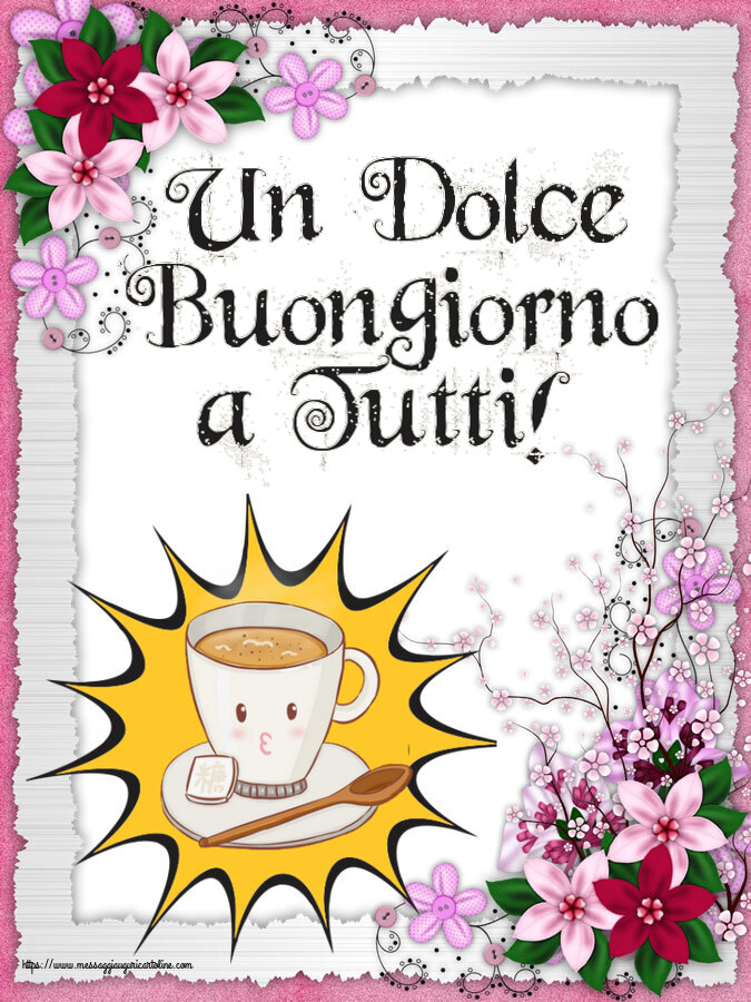 Buongiorno Un Dolce Buongiorno a Tutti! ~ tazza di caffè su sfondo giallo