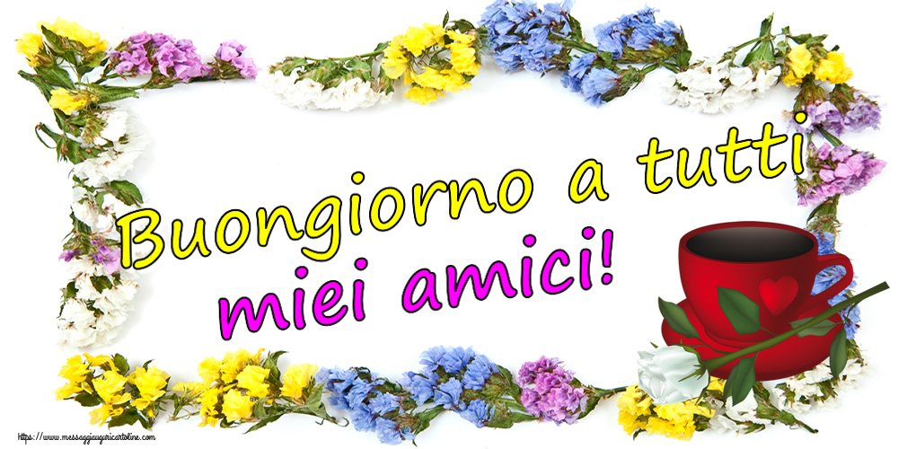 Buongiorno a tutti miei amici! ~ caffè e una rosa bianca