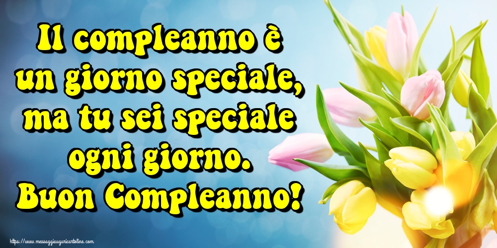 Il compleanno è un giorno speciale, ma tu sei speciale ogni giorno. Buon Compleanno!