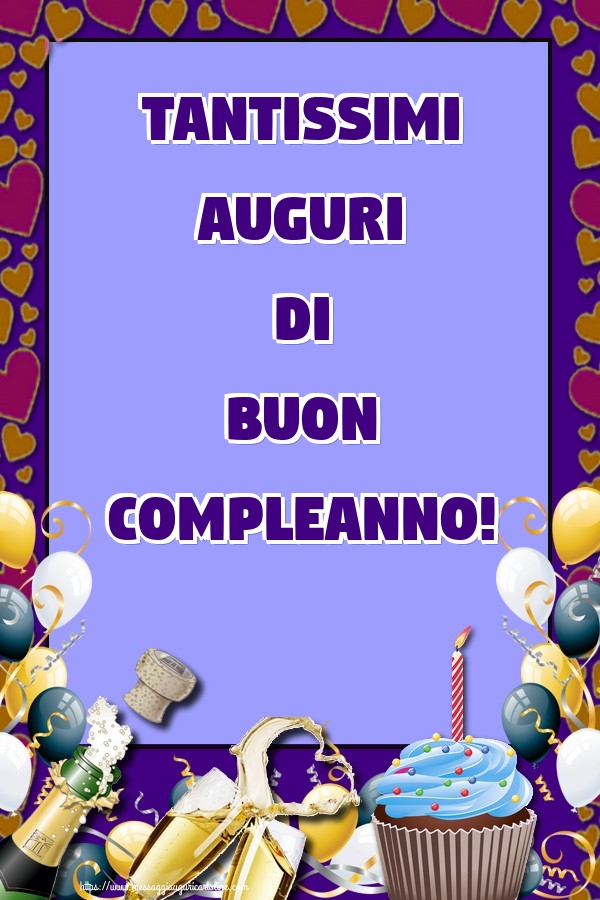 Cartoline di compleanno - Tantissimi Auguri di Buon Compleanno! ~ champagne al bicchiere - messaggiauguricartoline.com