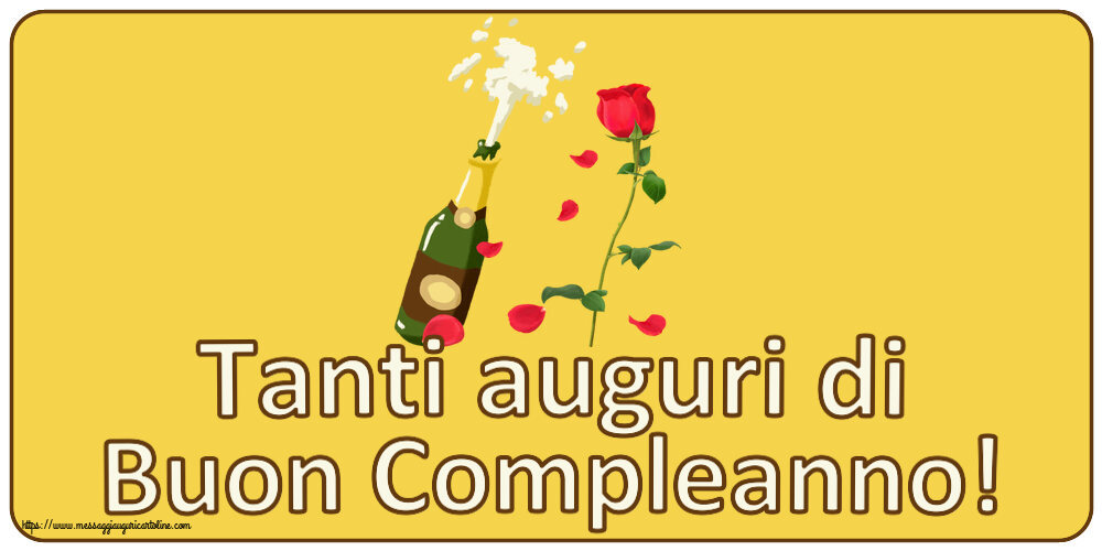 Tanti auguri di Buon Compleanno! ~ disegno con uno champagne e una rosa