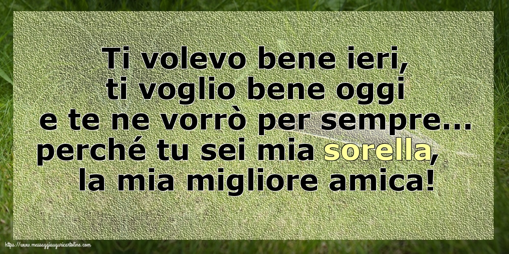 Famiglia Ti volevo bene ieri, ti voglio bene oggi e te ne vorrò per sempre... perché tu sei mia sorella