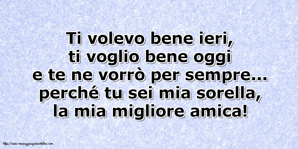 Ti volevo bene ieri, ti voglio bene oggi e te ne vorrò per sempre... perché tu sei mia sorella