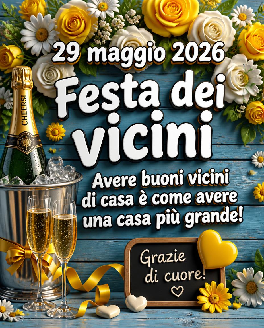 29 maggio 2026 Festa dei vicini Avere buoni vicini di casa è come avere una casa più grande!
