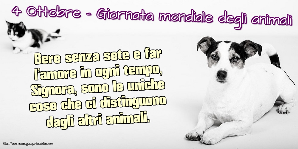 Giornata mondiale degli animali 4 Ottobre - Giornata mondiale degli animali