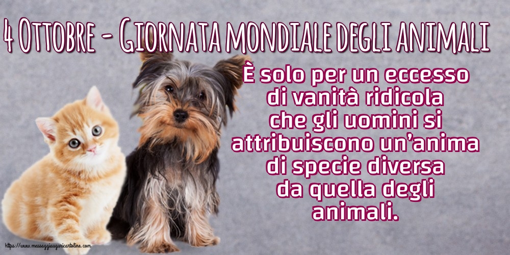 Giornata mondiale degli animali 4 Ottobre - Giornata mondiale degli animali