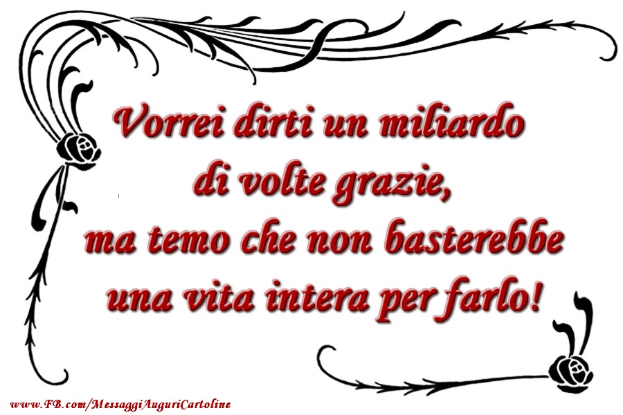 Vorrei dirti un miliardo di volte grazie, ma temo che non basterebbe una vita intera per farlo!