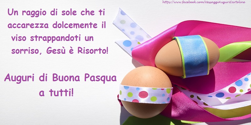 Un raggio di sole che ti accarezza dolcemente il viso strappandoti un sorriso, Gesù è Risorto! Auguri di Buona Pasqua a tutti!