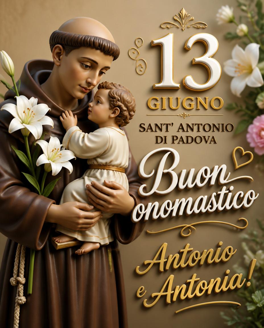 13 giugno Sant' Antonio di Padova Buon onomastico Antonio e Antonia!