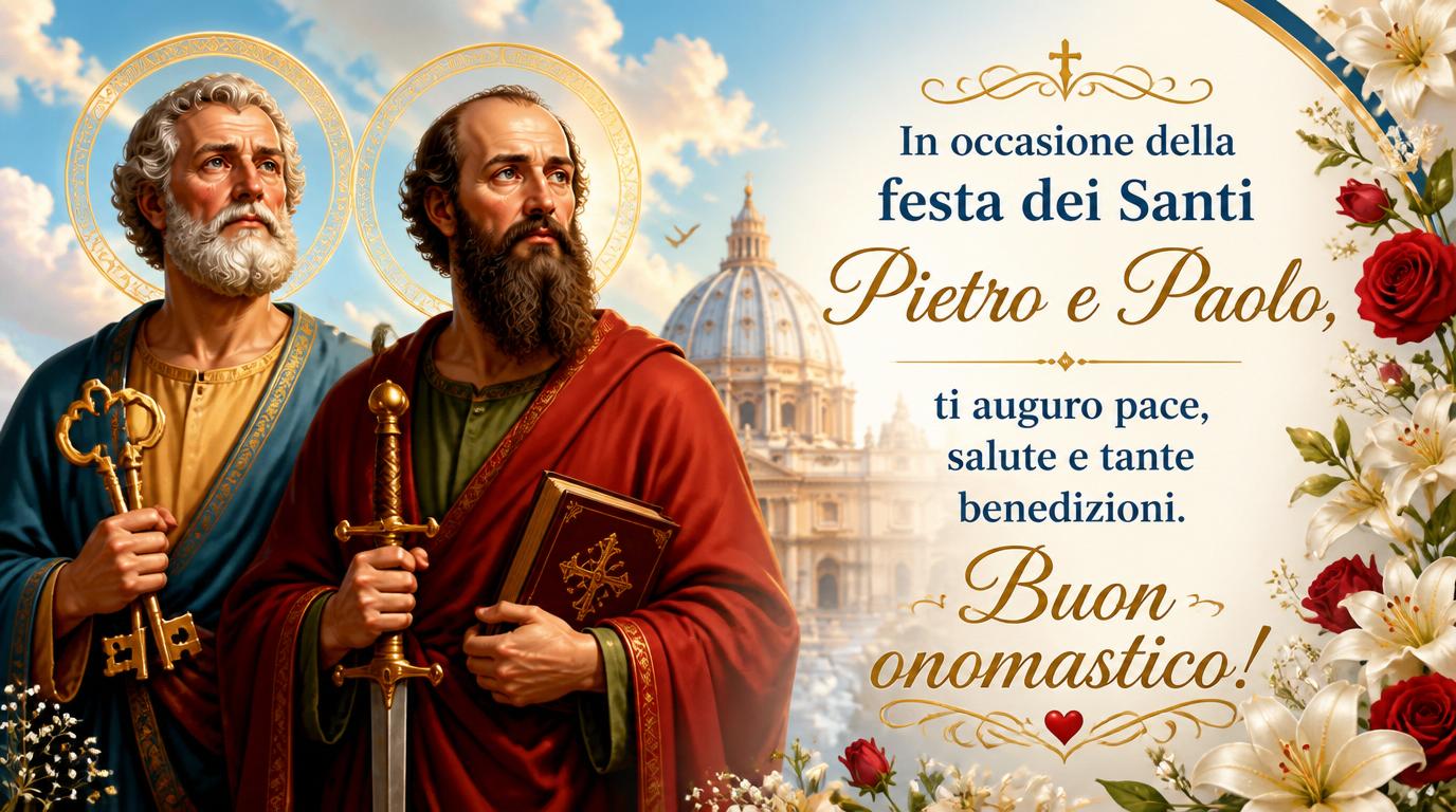 In occasione della festa dei Santi Pietro e Paolo, ti auguro pace, salute e tante benedizioni. Buon onomastico!