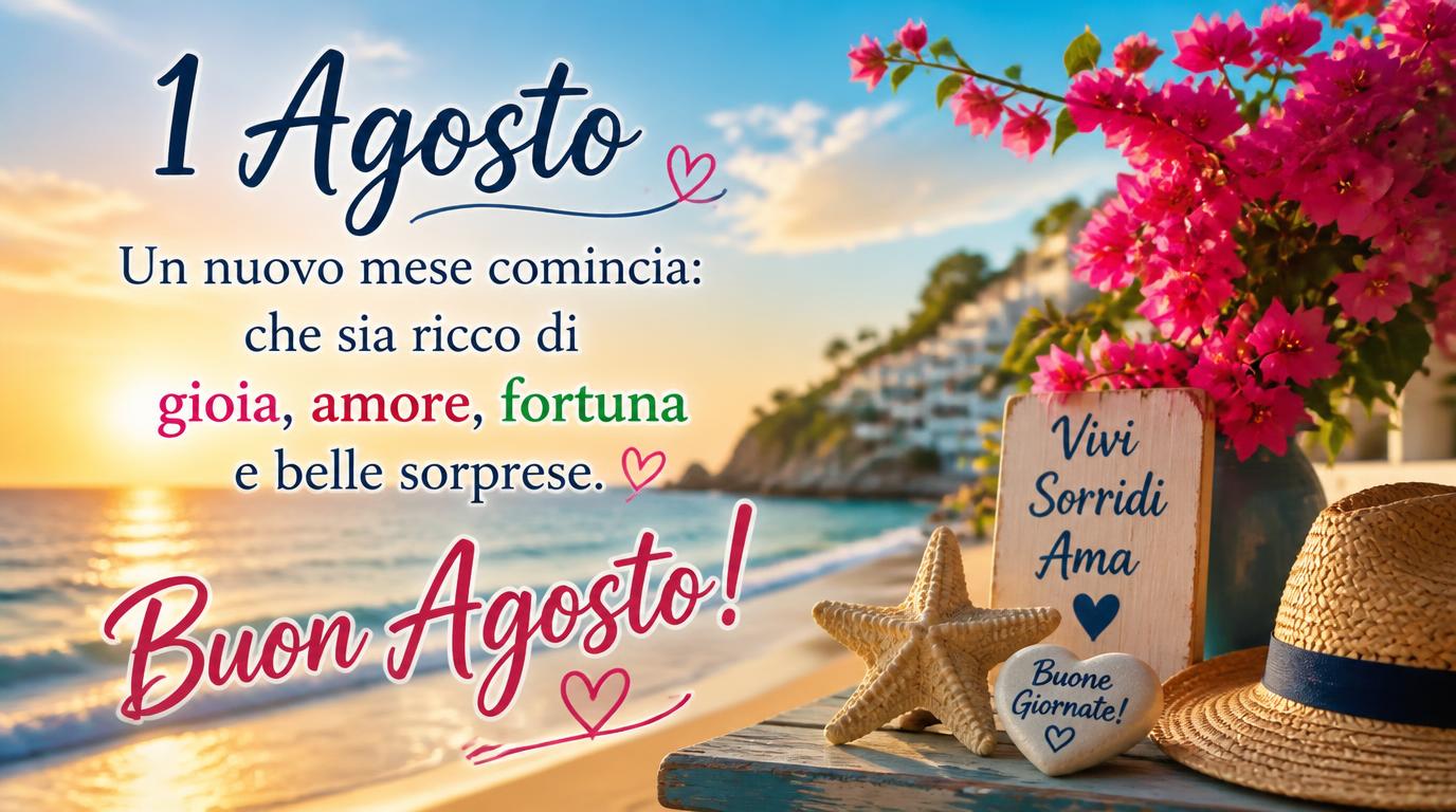 Cartoline di 1 Agosto - 1 Agosto – Un nuovo mese comincia: che sia ricco di gioia, amore, fortuna e belle sorprese. Buon Agosto!