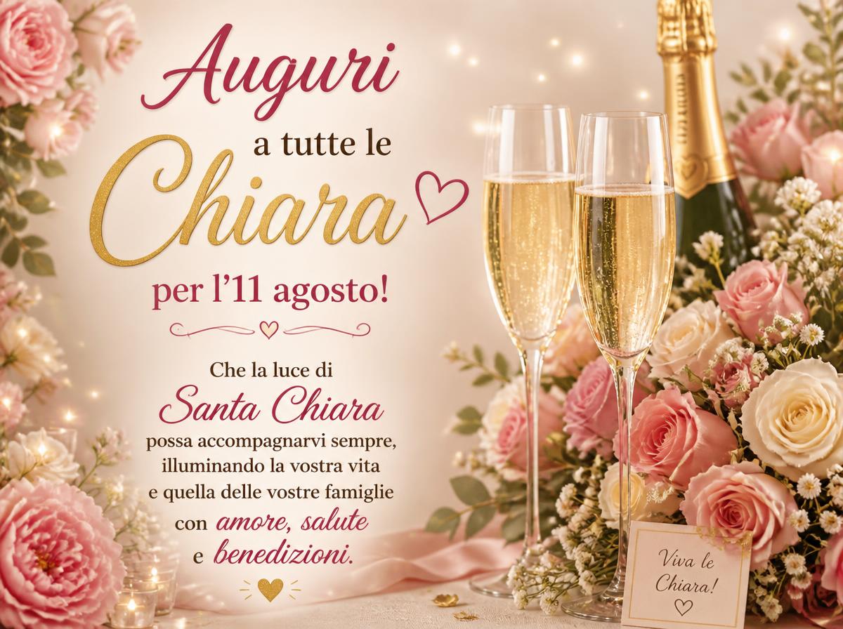 Cartoline di 11 Agosto - Auguri a tutte le Chiara per l'11 agosto! ✨ Che la luce di Santa Chiara possa accompagnarvi sempre, illuminando la vostra vita e quella delle vostre famiglie con amore, salute e benedizioni.