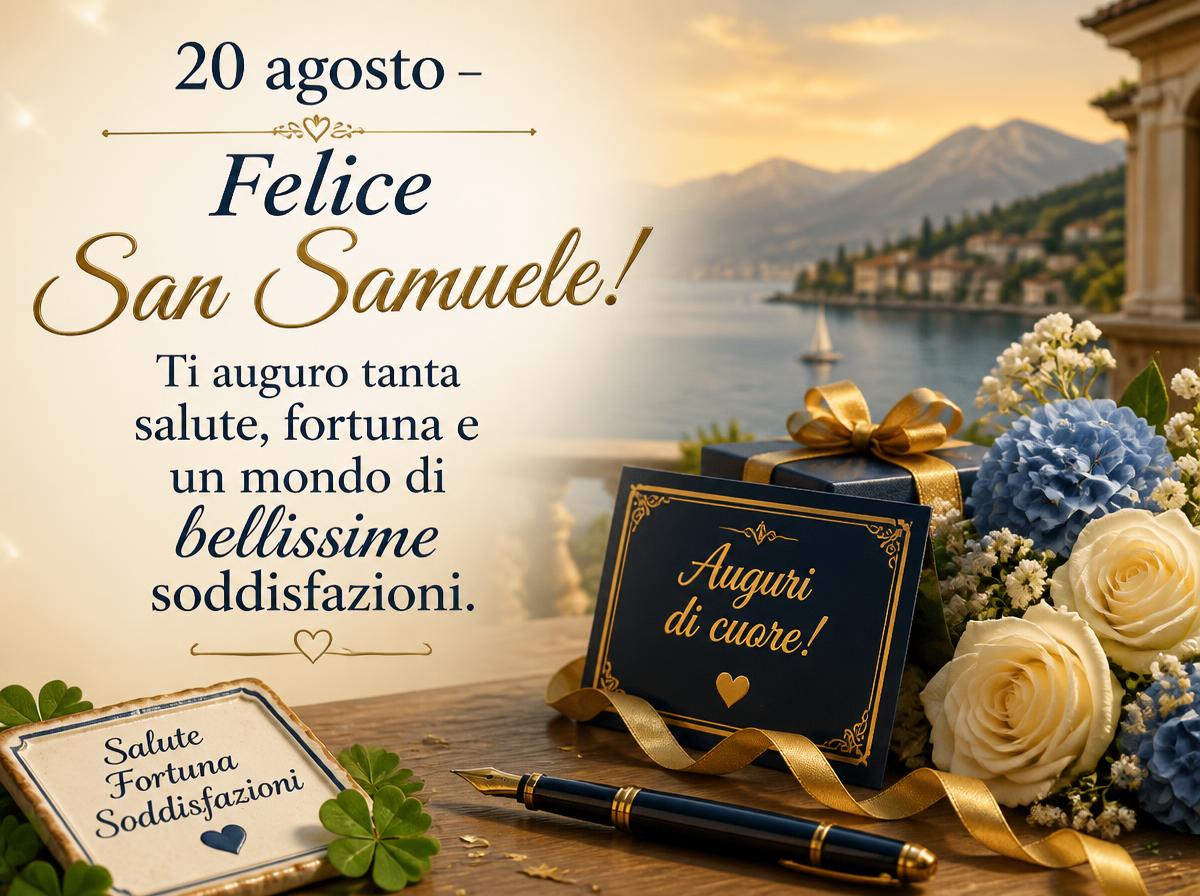 Cartoline di 20 Agosto - 20 agosto – Felice San Samuele! Ti auguro tanta salute, fortuna e un mondo di bellissime soddisfazioni.