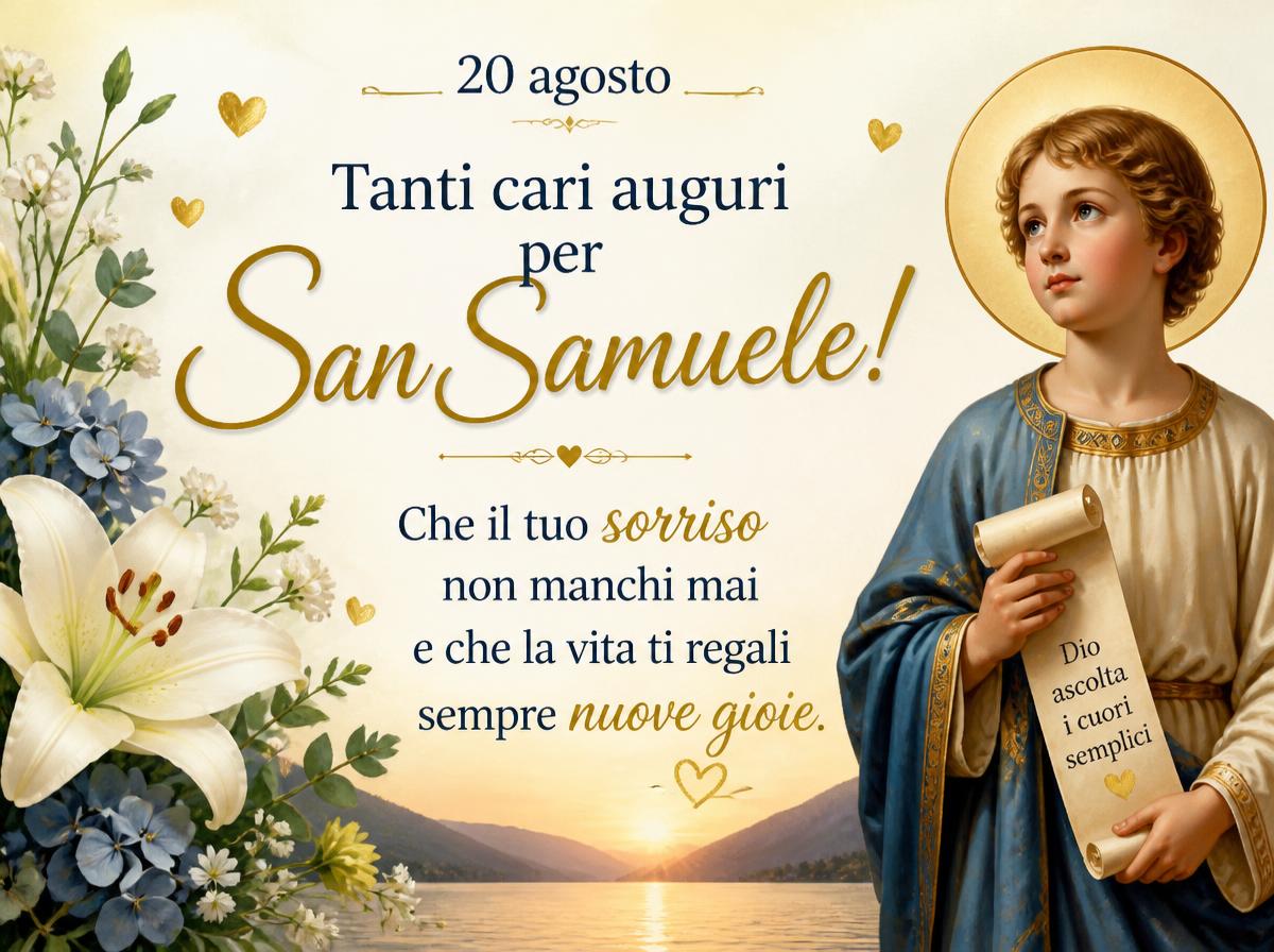 Cartoline di 20 Agosto - 20 agosto – Tanti cari auguri per San Samuele! Che il tuo sorriso non manchi mai e che la vita ti regali sempre nuove gioie.