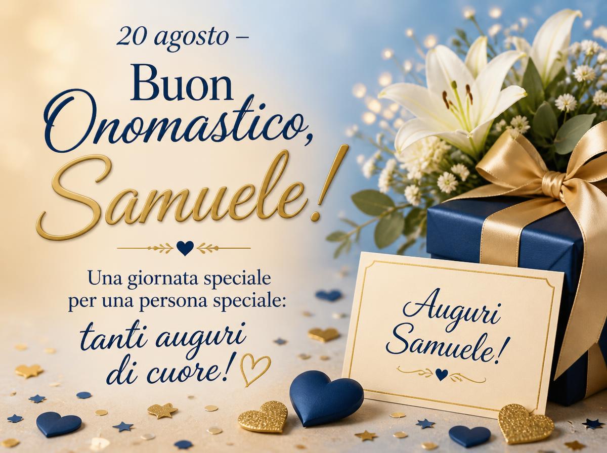 Cartoline di 20 Agosto - 20 agosto – Buon Onomastico, Samuele! Una giornata speciale per una persona speciale: tanti auguri di cuore