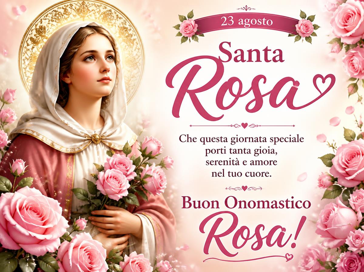 Cartoline di 23 Agosto - 23 agosto – Santa Rosa. Che questa giornata speciale porti tanta gioia, serenità e amore nel tuo cuore. Buon Onomastico Rosa!