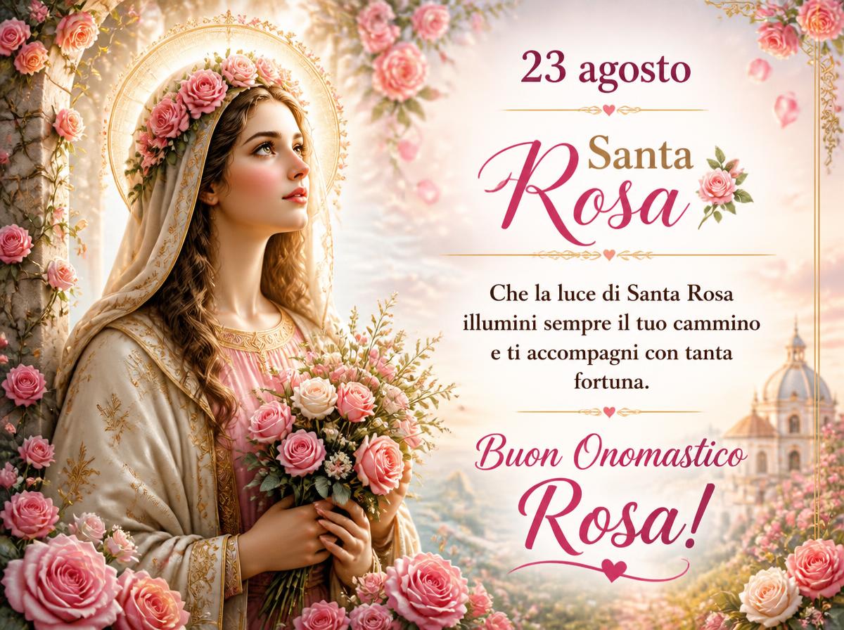 Cartoline di 23 Agosto - Che la luce di Santa Rosa illumini sempre il tuo cammino e ti accompagni con tanta fortuna. Buon Onomastico Rosa!