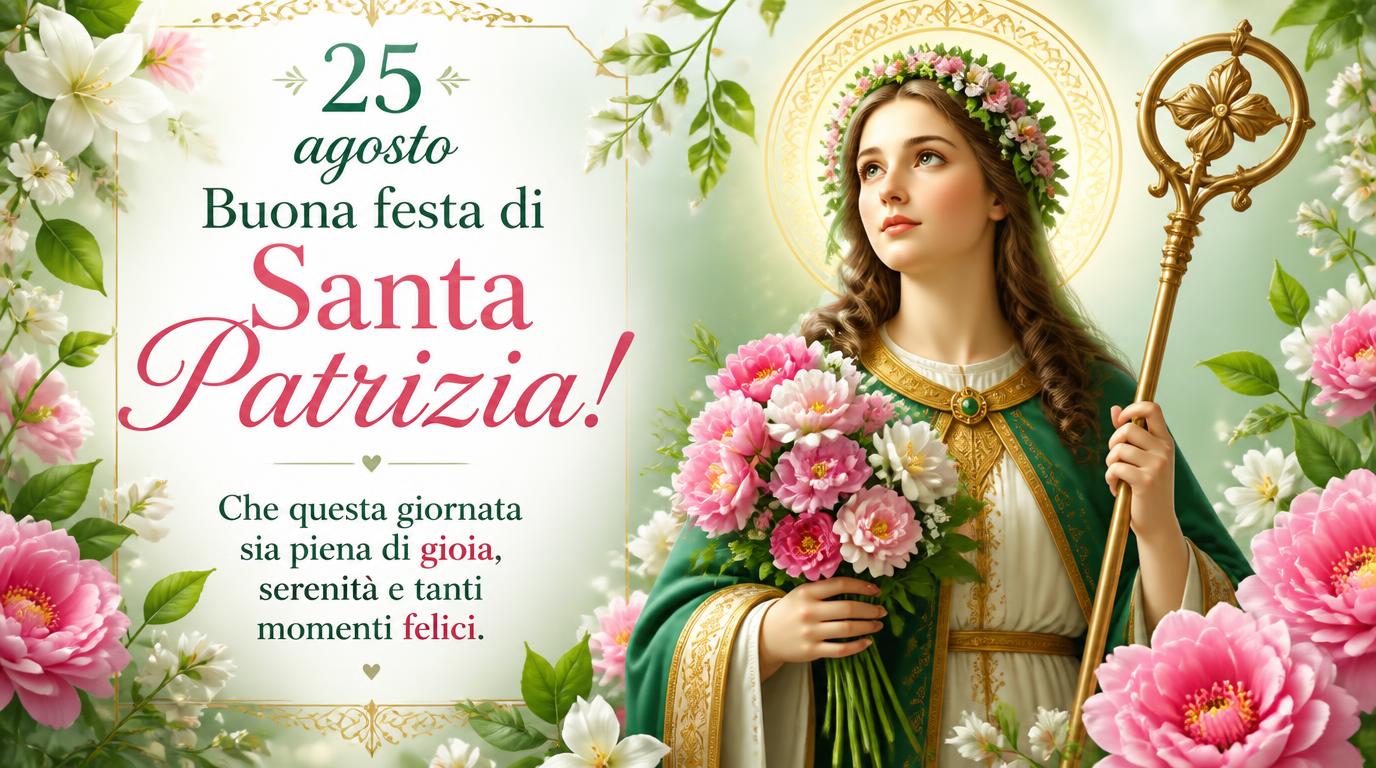 Cartoline di 25 Agosto - 25 agosto Buona festa di Santa Patrizia! Che questa giornata sia piena di gioia, serenità e tanti momenti felici.