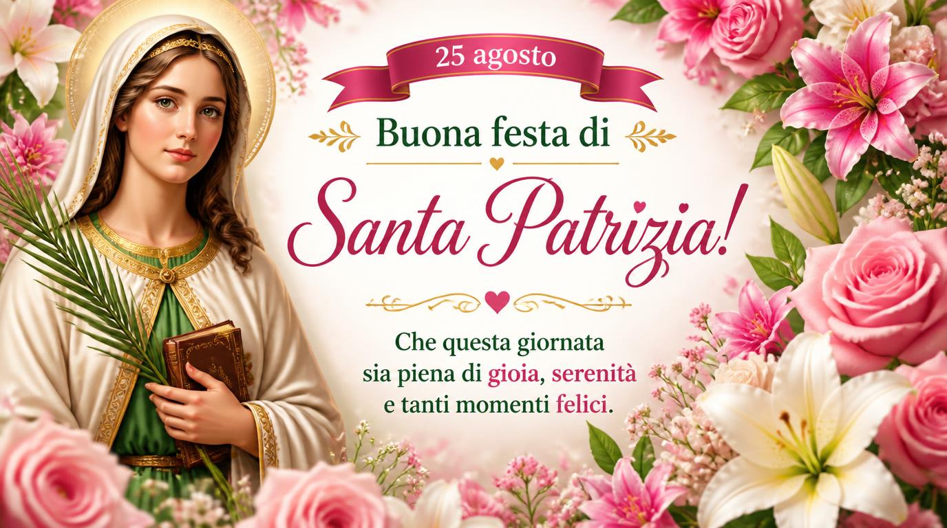 Cartoline di 25 Agosto - 25 agosto Buona festa di Santa Patrizia! Che questa giornata sia piena di gioia, serenità e tanti momenti felici.