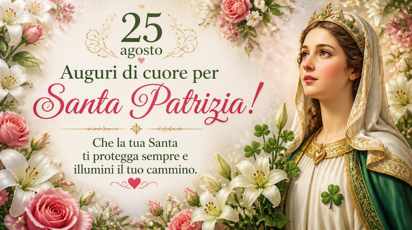 Cartoline di 25 Agosto - Auguri di cuore per Santa Patrizia! Che la tua Santa ti protegga sempre e illumini il tuo cammino.