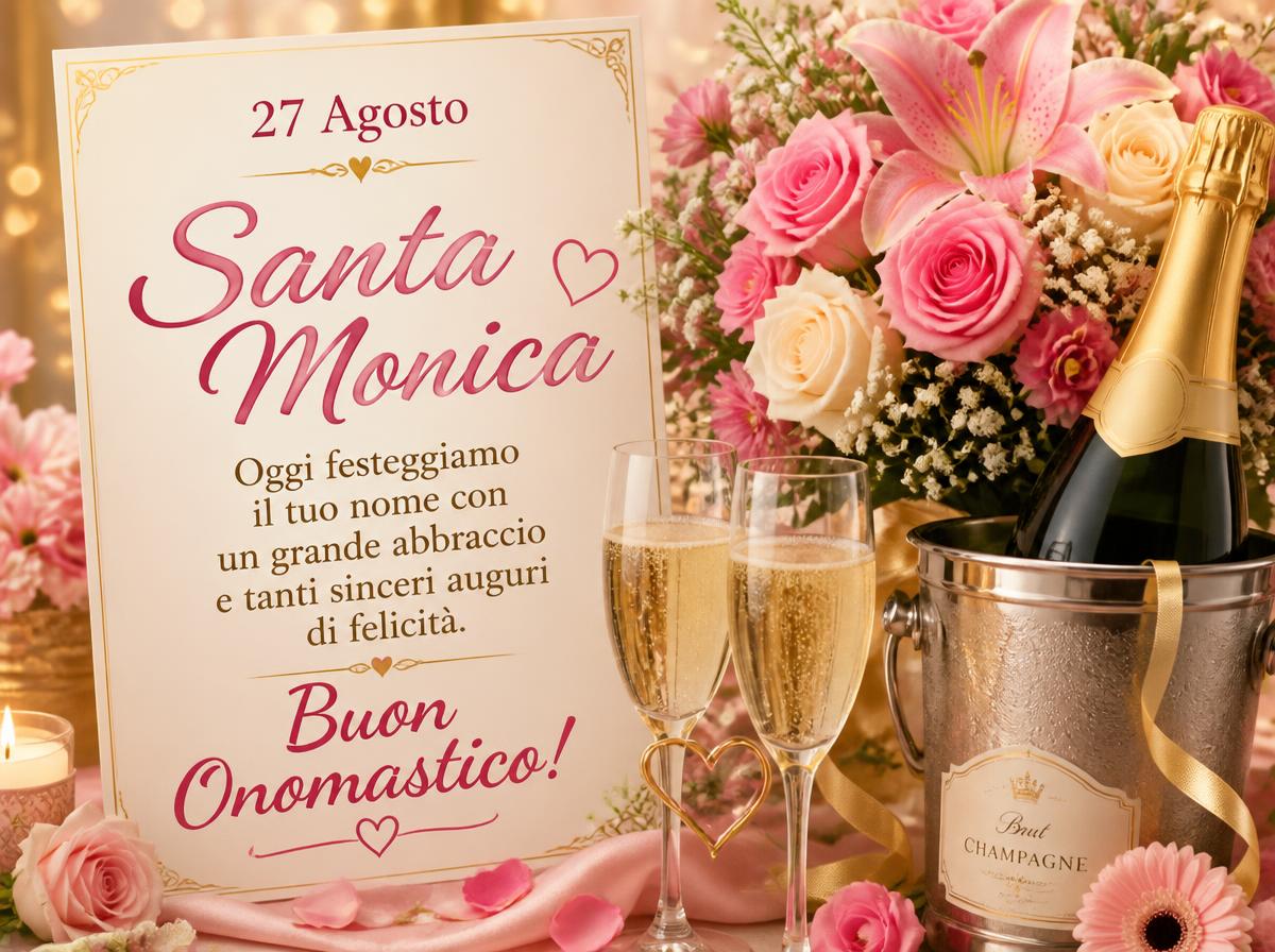 Cartoline di 27 Agosto - 27 Agosto, Santa Monica: oggi festeggiamo il tuo nome con un grande abbraccio e tanti sinceri auguri di felicità. Buon Onomastico!