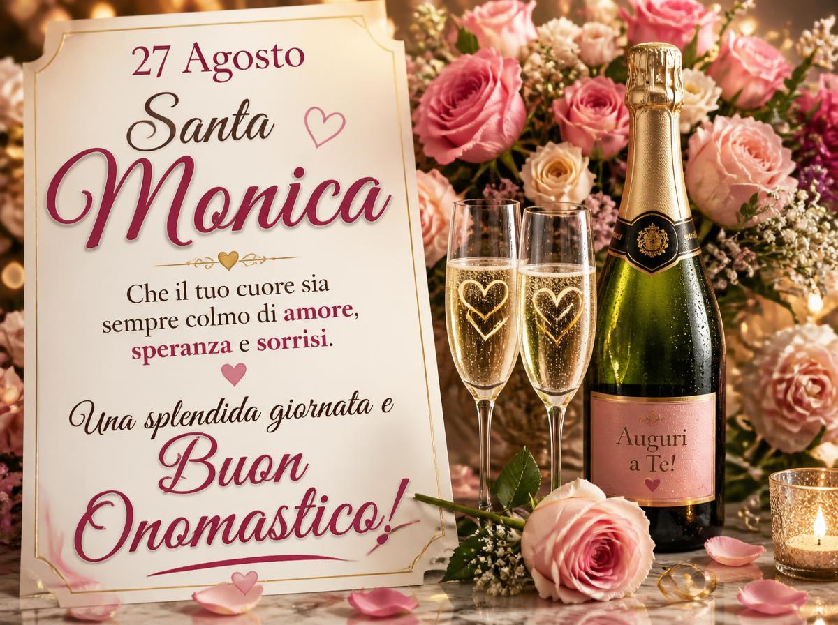 Cartoline di 27 Agosto - 27 Agosto, Santa Monica: che il tuo cuore sia sempre colmo di amore, speranza e sorrisi. Una splendida giornata e Buon Onomastico!