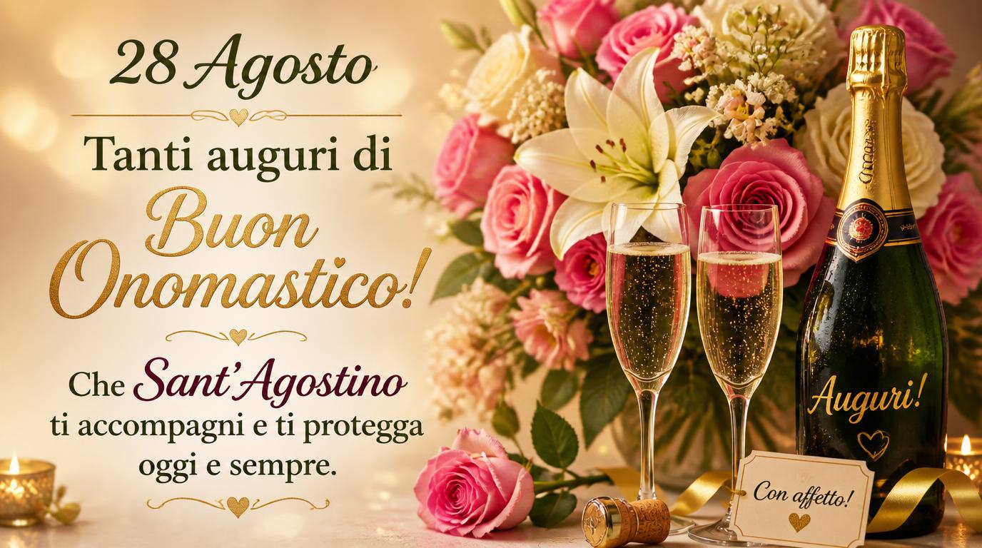 Cartoline di 28 Agosto - 28 Agosto – Tanti auguri di Buon Onomastico! Che Sant’Agostino ti accompagni e ti protegga oggi e sempre.