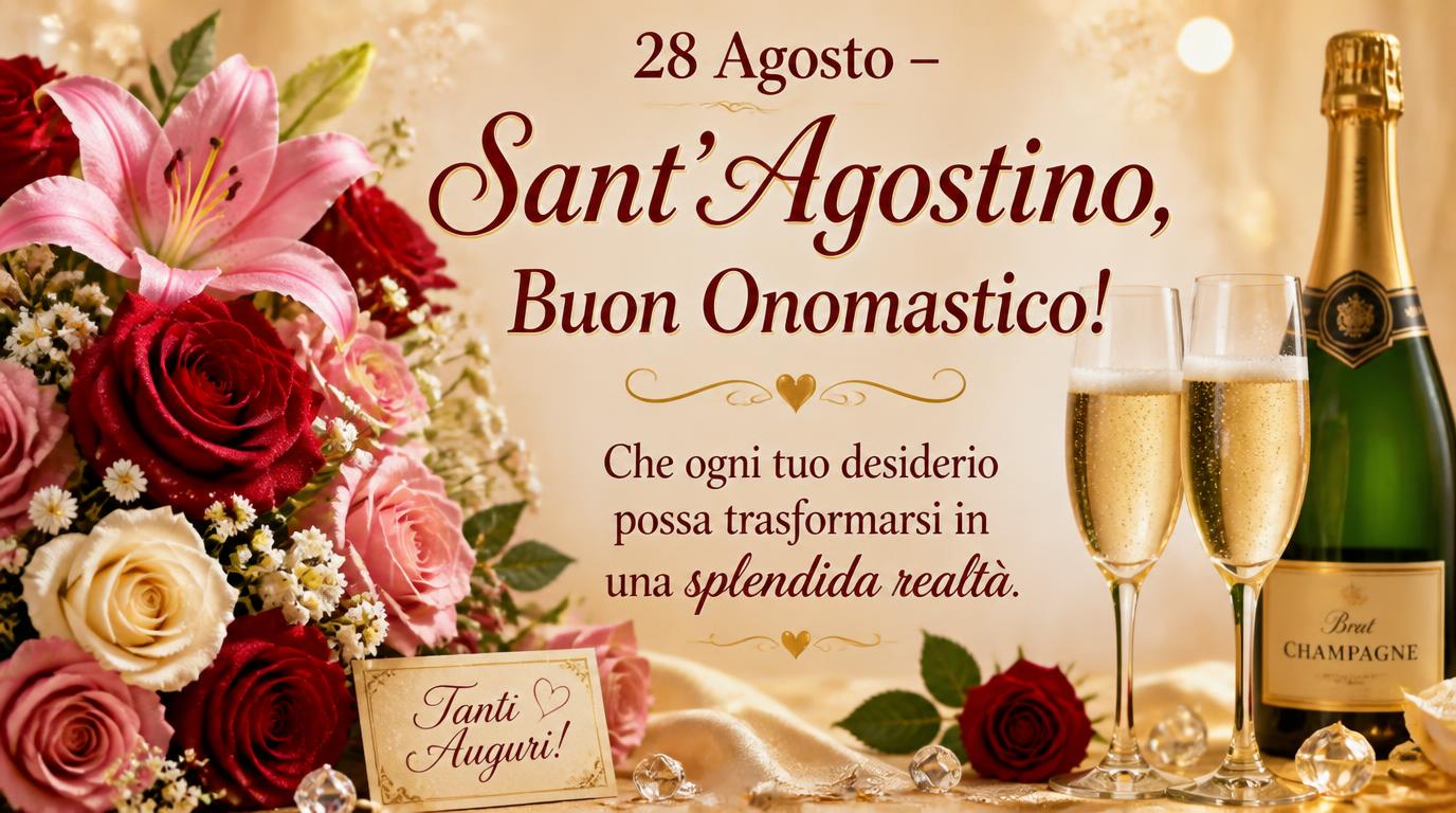 Cartoline di 28 Agosto - 28 Agosto – Sant’Agostino, Buon Onomastico! Che ogni tuo desiderio possa trasformarsi in una splendida realtà.