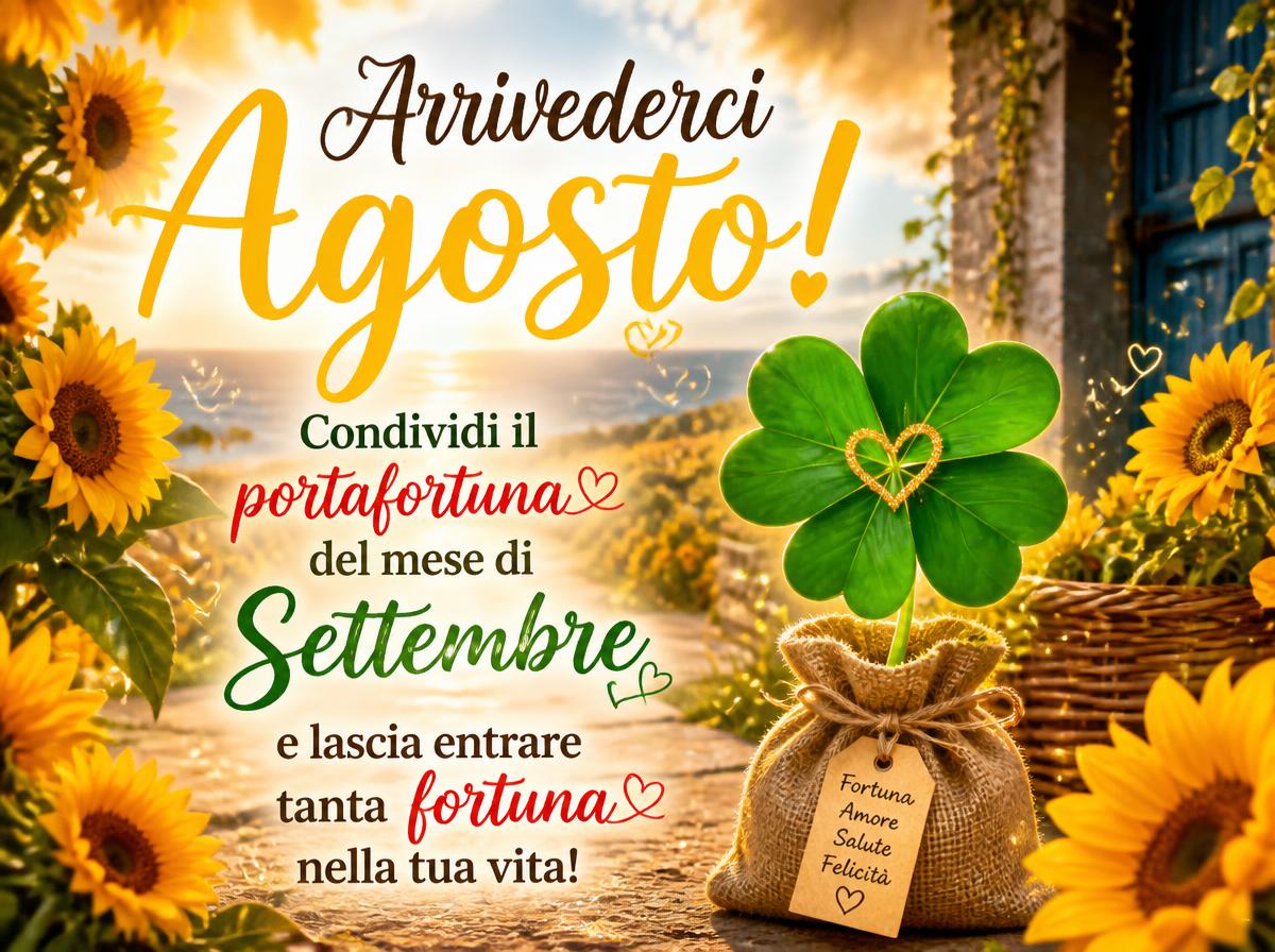 Cartoline di 31 Agosto - Arrivederci Agosto! ? Condividi il portafortuna del mese di Settembre e lascia entrare tanta fortuna nella tua vita!