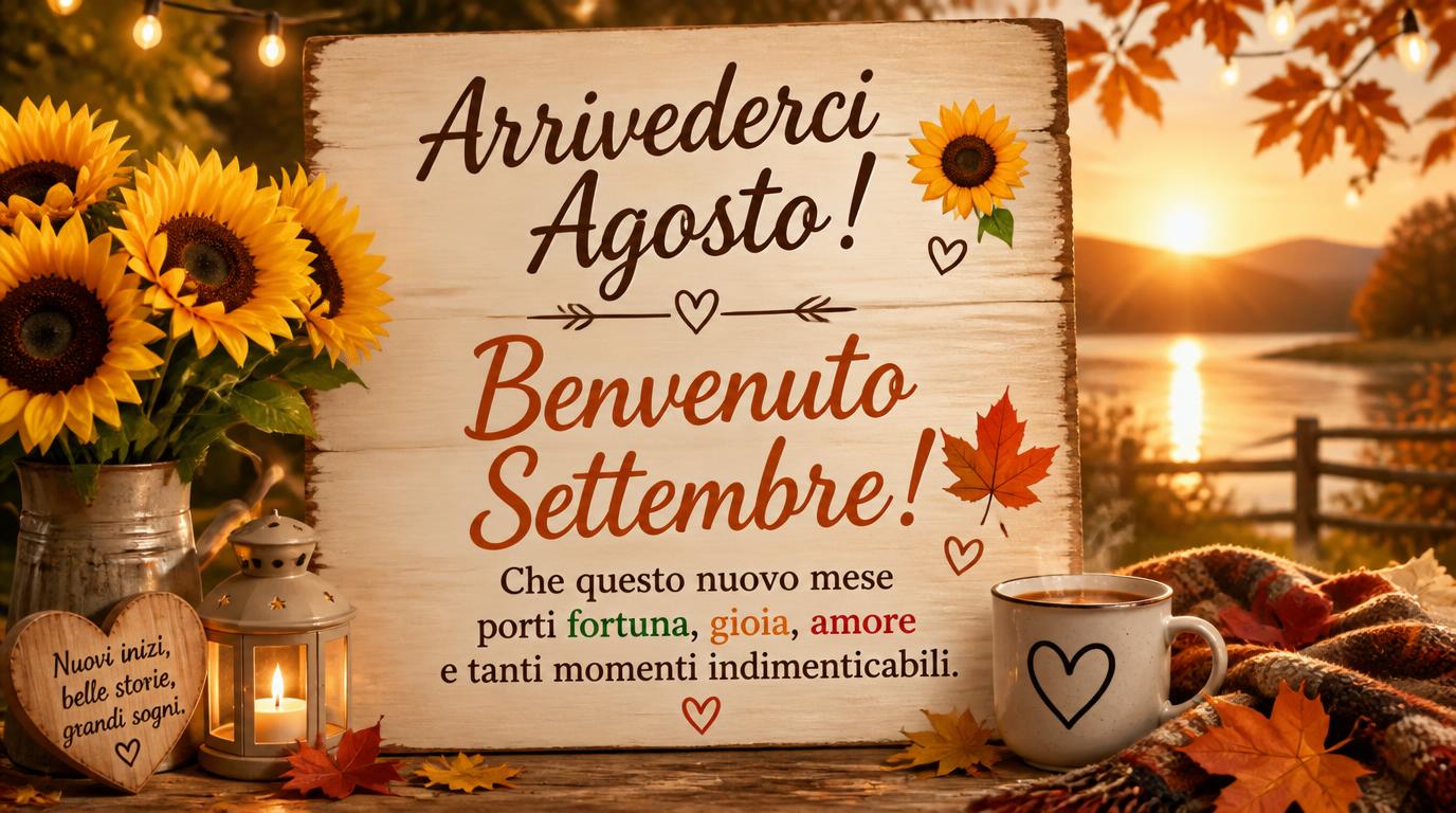Cartoline di 31 Agosto - Arrivederci Agosto! Benvenuto Settembre! Che questo nuovo mese porti fortuna, gioia, amore e tanti momenti indimenticabili.