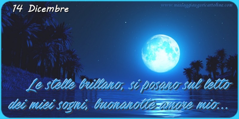 Cartoline di 14 Dicembre - 14 Dicembre - Le stelle brillano, si posano sul letto  dei miei sogni, buonanotte amore mio...