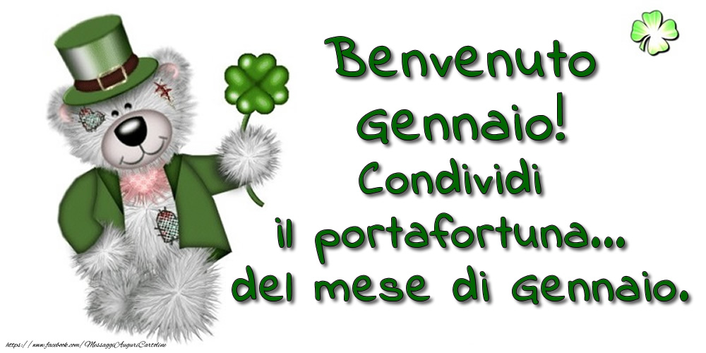 Cartoline di 1 Gennaio - Benvenuto Gennaio! Condividi il portafortuna... del mese di Gennaio.