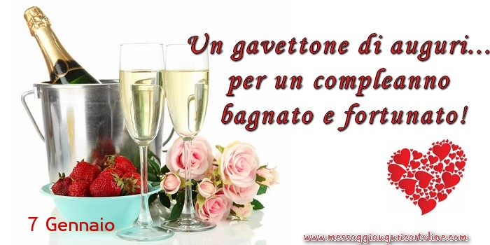 Cartoline di 7 Gennaio - 7 Gennaio - Un gavettone di auguri... per un compleanno  bagnato e fortunato!