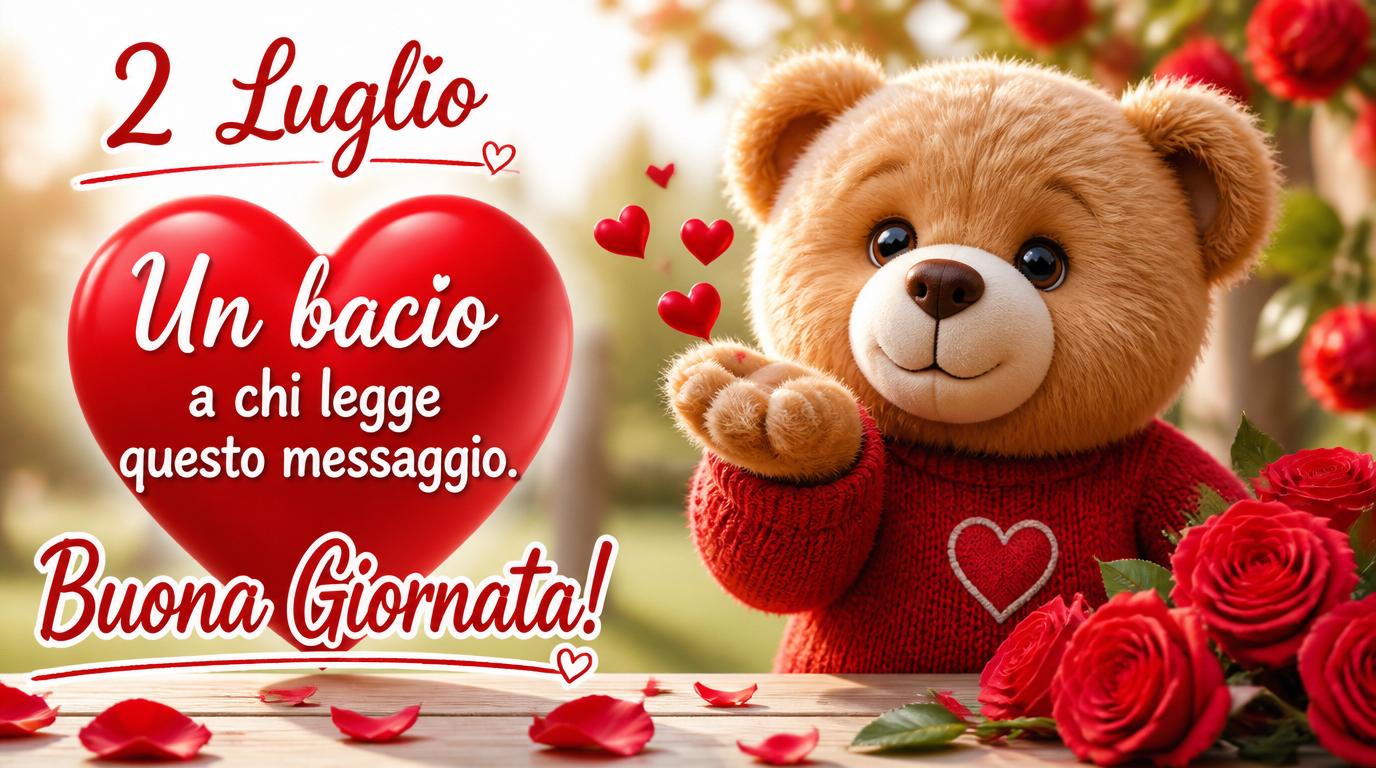 Cartoline di 2 Luglio - 2 Luglio - Un bacio a chi legge questo messaggio.  Buona Giornata!