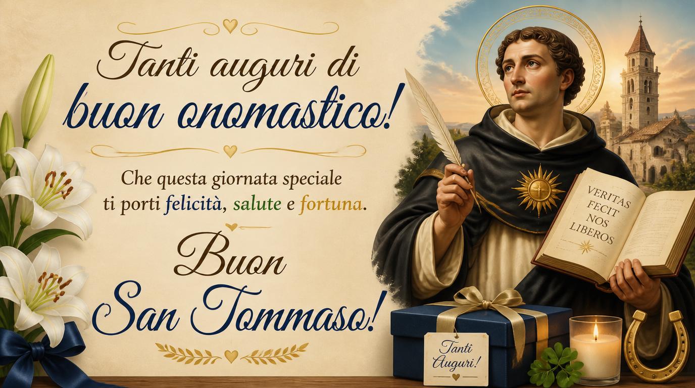 Cartoline di 3 Luglio - Tanti auguri di buon onomastico! Che questa giornata speciale ti porti felicità, salute e fortuna. Buon San Tommaso!
