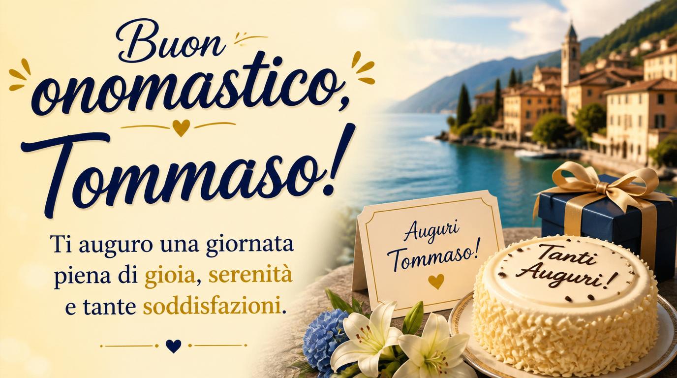 Cartoline di 3 Luglio - Buon onomastico, Tommaso! Ti auguro una giornata piena di gioia, serenità e tante soddisfazioni.