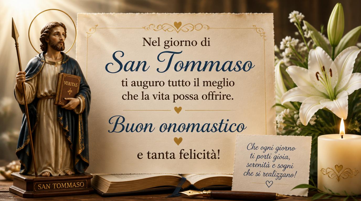Cartoline di 3 Luglio - Nel giorno di San Tommaso ti auguro tutto il meglio che la vita possa offrire. Buon onomastico e tanta felicità!