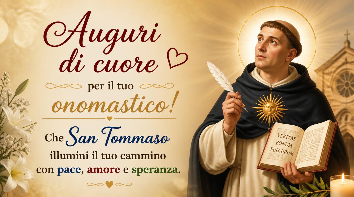 Cartoline di 3 Luglio - Auguri di cuore per il tuo onomastico! Che San Tommaso illumini il tuo cammino con pace, amore e speranza.