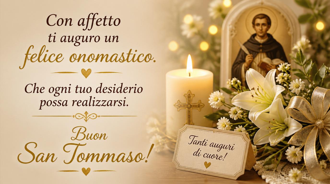 Cartoline di 3 Luglio - Con affetto ti auguro un felice onomastico. Che ogni tuo desiderio possa realizzarsi. Buon San Tommaso!