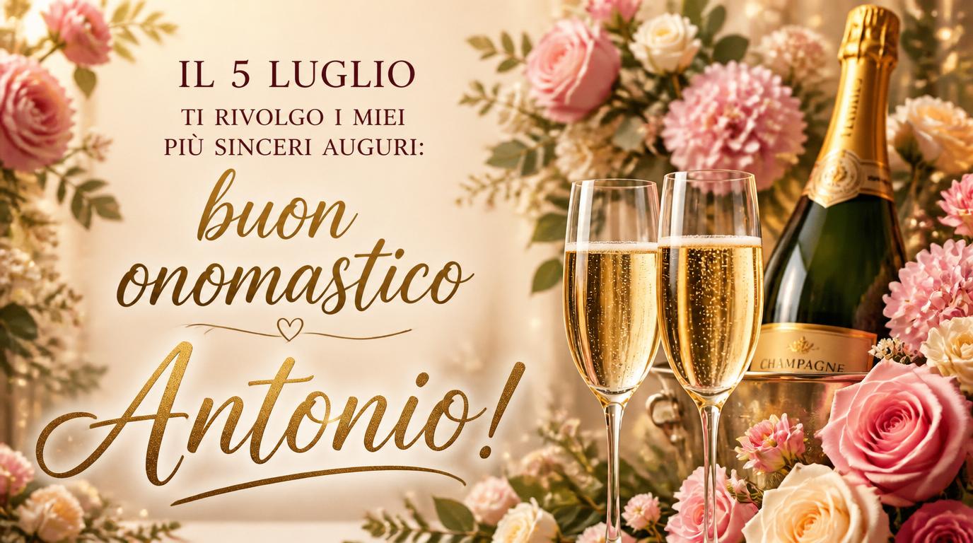 Cartoline di 5 Luglio - Il 5 luglio ti rivolgo i miei più sinceri auguri: buon onomastico Antonio!