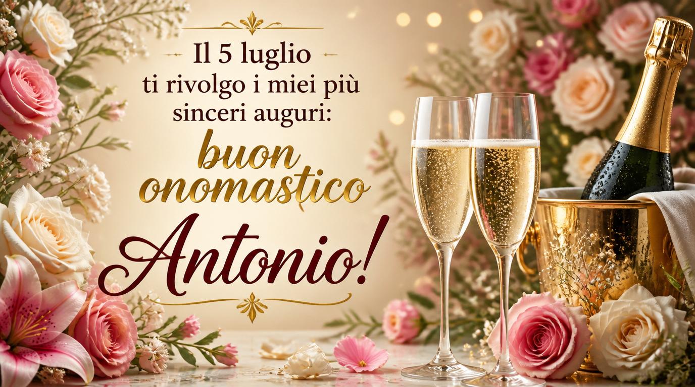 Cartoline di 5 Luglio - Il 5 luglio ti rivolgo i miei più sinceri auguri: buon onomastico Antonio!