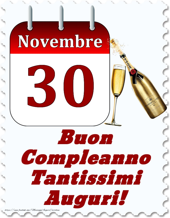Cartoline di 30 Novembre - Novembre 30 Buon Compleanno Tantissimi Auguri!