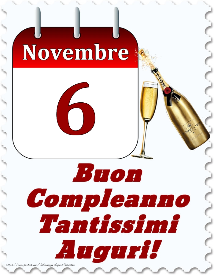 Cartoline di 6 Novembre - Novembre 6 Buon Compleanno Tantissimi Auguri!