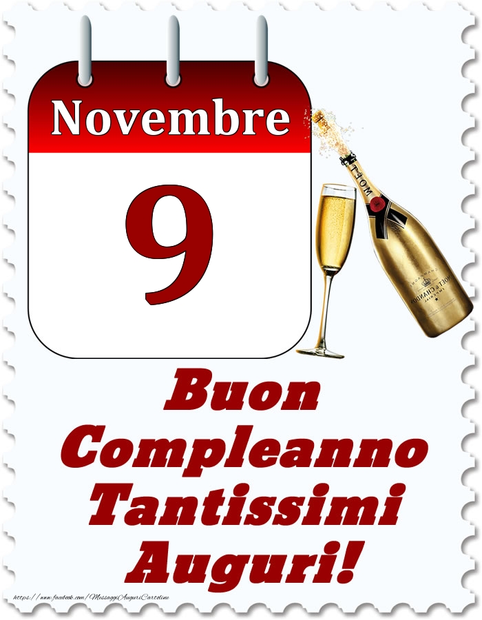Cartoline di 9 Novembre - Novembre 9 Buon Compleanno Tantissimi Auguri!