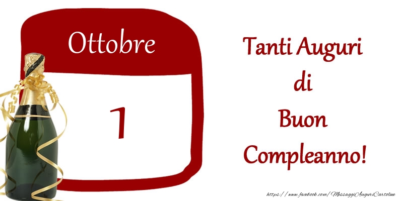 Cartoline di 1 Ottobre - 1 Ottobre Tanti auguri di Buon Compleanno!
