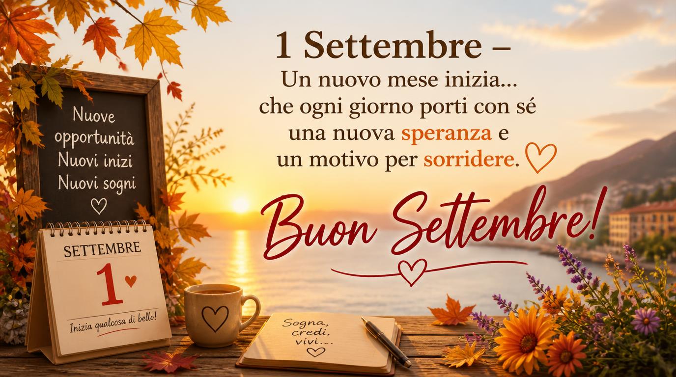 Cartoline di 1 Settembre - 1 Settembre – Un nuovo mese inizia… che ogni giorno porti con sé una nuova speranza e un motivo per sorridere. Buon Settembre!