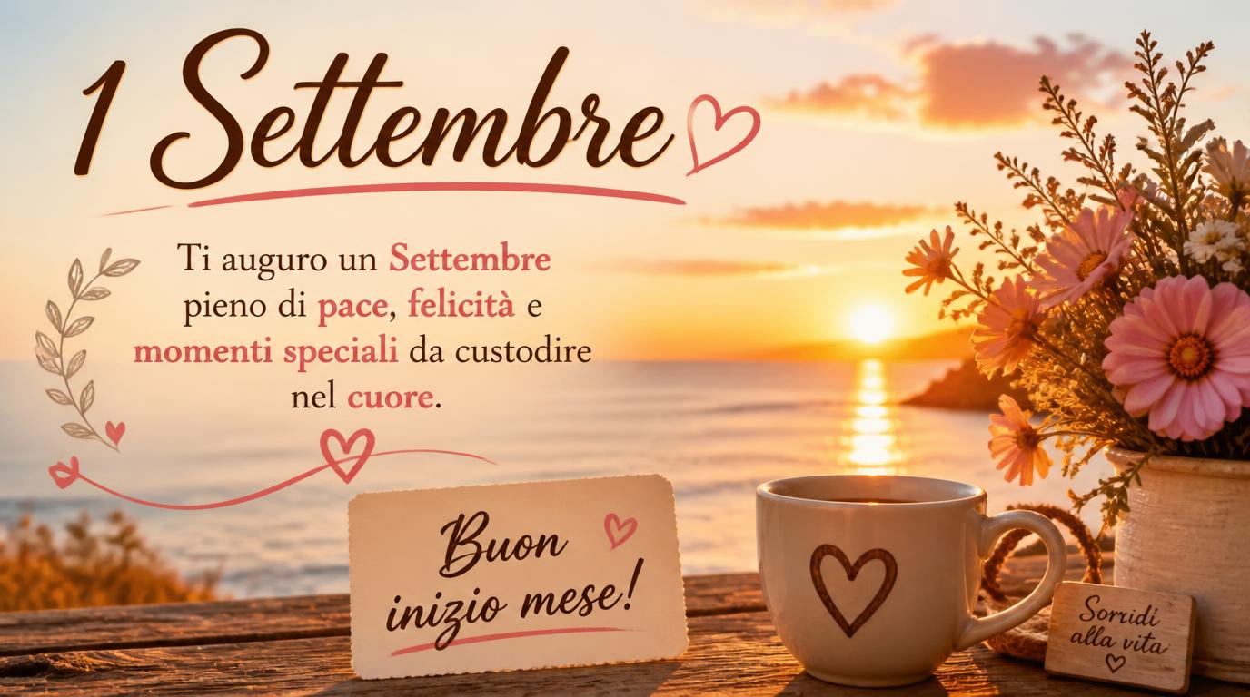 Cartoline di 1 Settembre - 1 Settembre – Ti auguro un Settembre pieno di pace, felicità e momenti speciali da custodire nel cuore. Buon inizio mese!